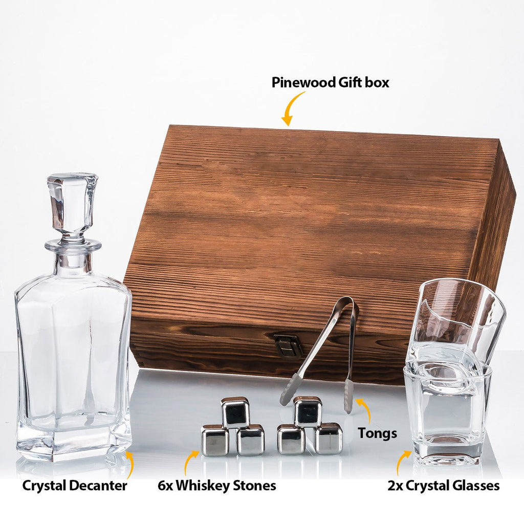 Whiskey Dekanter Set – Personalisierte Gravur - Holzbox – Whiskey Zubehör | Gentleman's Selection