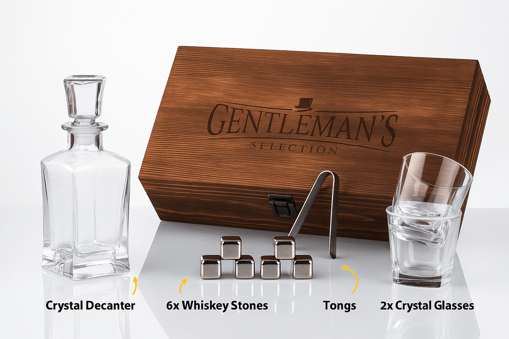 Whiskey Dekanter Set – Personalisierte Gravur - Holzbox – Whiskey Zubehör | Gentleman's Selection