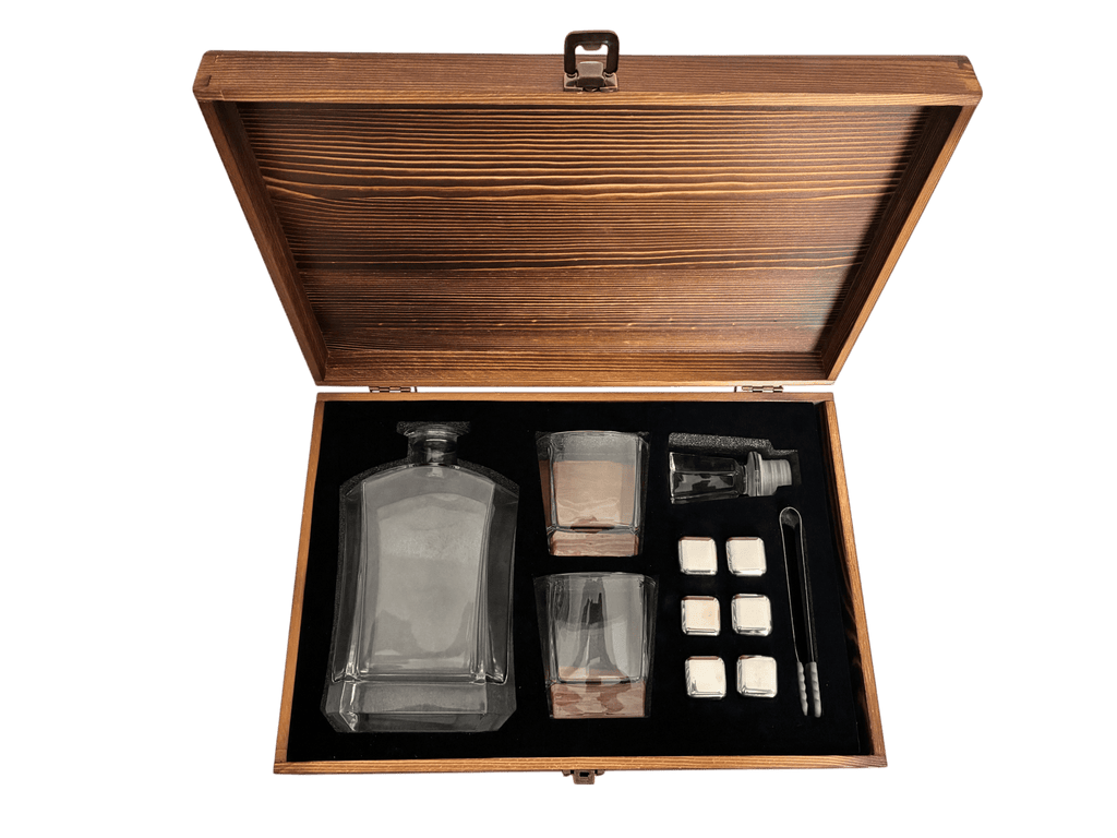 Whiskey Dekanter Set – Personalisierte Gravur - Holzbox – Whiskey Zubehör | Gentleman's Selection