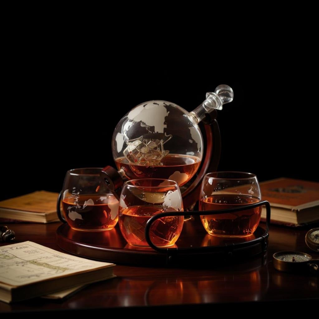 Whiskey - Set 6 - tlg – 3D - Schiff Karaffe & 4 Gläser – Whiskey Zubehör | Gentleman's Selection