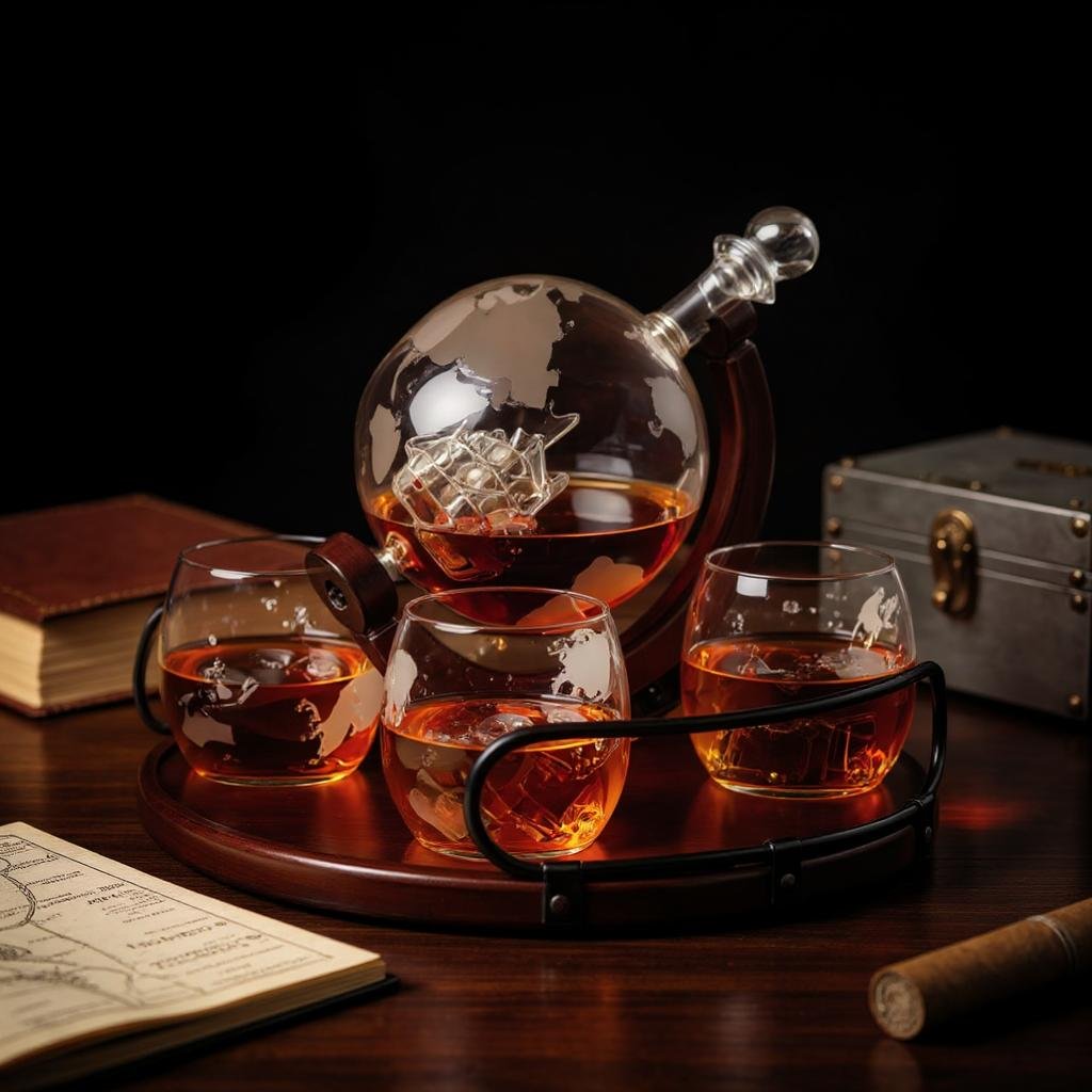 Whiskey - Set 6 - tlg – 3D - Schiff Karaffe & 4 Gläser – Whiskey Zubehör | Gentleman's Selection